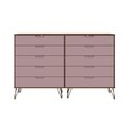 Manhattan Comfort Rockefeller 10-Drawer Double Tall Dresser in Nature and Rose Pink 156GMC6